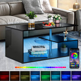 HOMMPA LED Coffee Tables for Living Room Modern Black Coffee Table with 3 Tiers Open Storage Shelf High Gloss Center Table Sofa Tea Table with LED Lights for Home Office Furniture Black HOMMPA