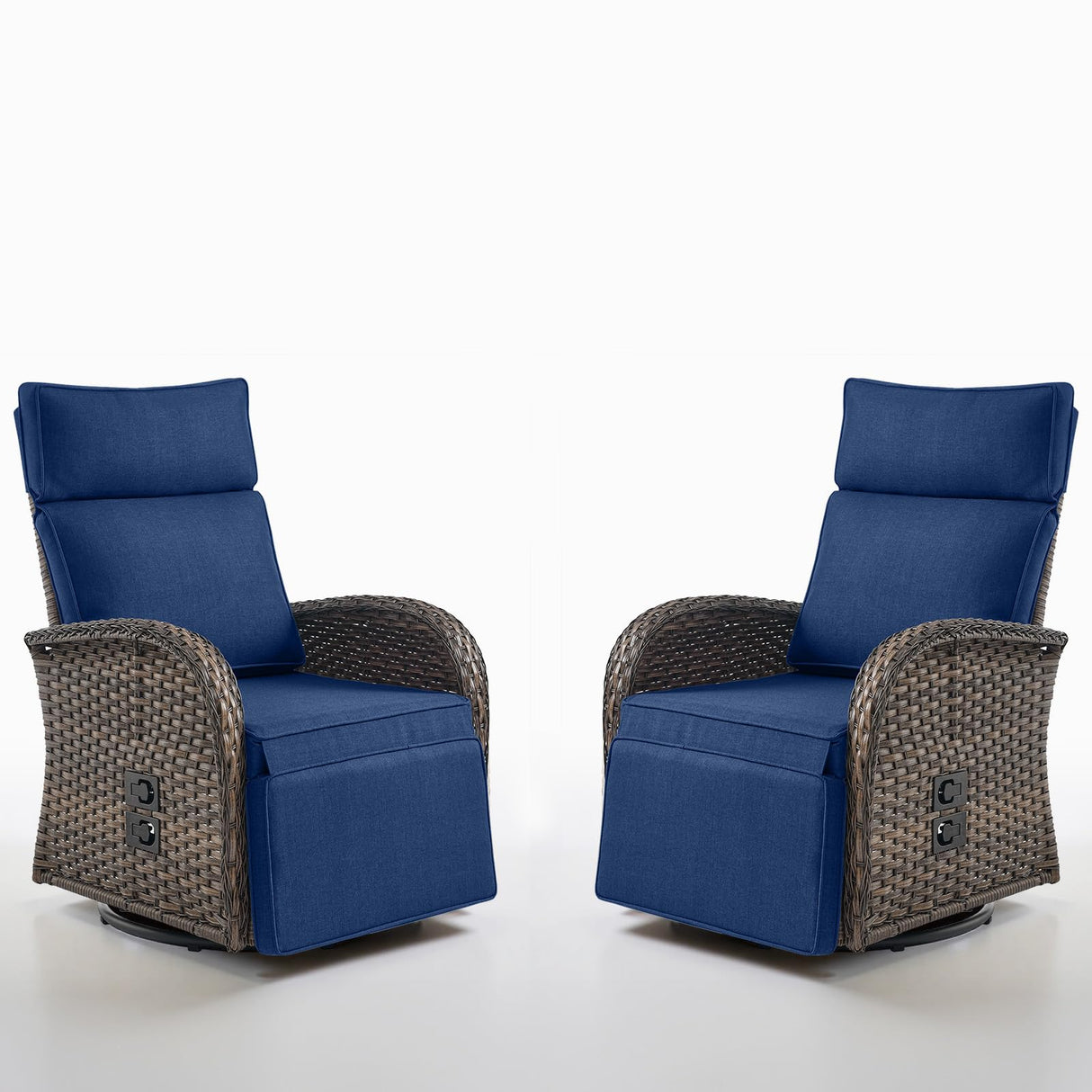 Swivel Outdoor Recliner Chair Set of 2 - Reclining Patio Chair with Adjustable Backrest and Footrest, All-Weather Wicker Chaise Lounge Chair Outdoor for Pool Deck Brown (Upgraded 2.0) Belord