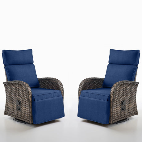 Swivel Outdoor Recliner Chair Set of 2 - Reclining Patio Chair with Adjustable Backrest and Footrest, All-Weather Wicker Chaise Lounge Chair Outdoor for Pool Deck Brown (Upgraded 2.0) Belord