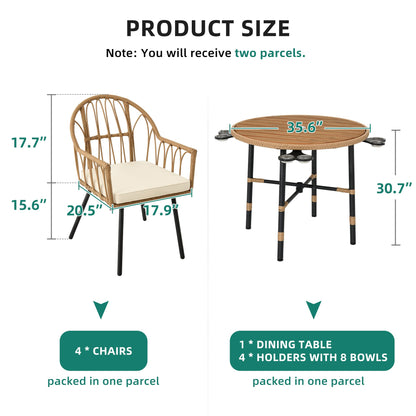 YITAHOME 5 Pieces Patio Dining Table Chair Set, Outdoor Table and Chairs with 4 Holders, Patio Furniture Set with Umbrella Hole, Outdoor Rattan Dining Table Set for Patio, Backyard, Balcony,  - WoodArtSupply