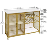 AT-VALY Bar Cabinets with Wine Rack and Glass Rack,Small Sideboard and Buffet Cabinet with Mesh Doors (Gold) AT-VALY