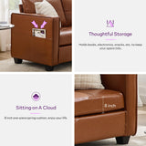 TYBOATLE 65" Brown Faux Leather Sofa Couches for Living Room, Mid-Century Modern Tufted Comfy Loveseat w/USB Charging Ports and Wide Arms, 2 Seater Office Small Couch for Small Space Bedroom TYBOATLE