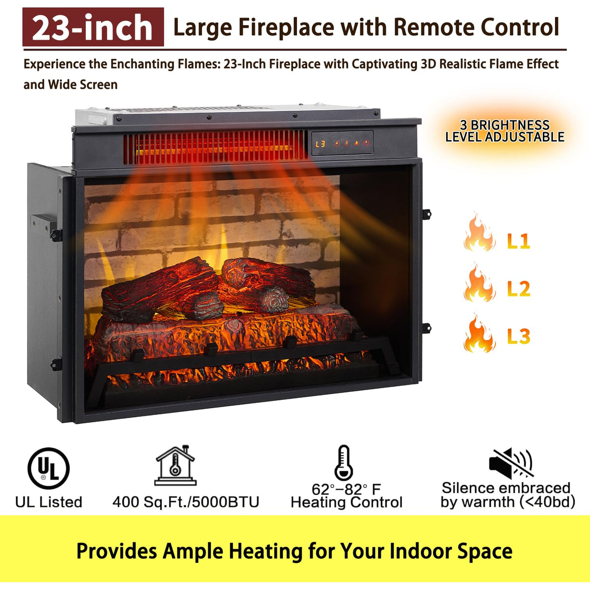 IFGET 42" Electric Fireplace with Mantel, Farmhouse Fireplace TV Stand w/23'' Freestanding Electric Fireplace Heater, Remote Control, Adjustable 3D Realistic Flame Level for Living Room, Light Grey IFGET