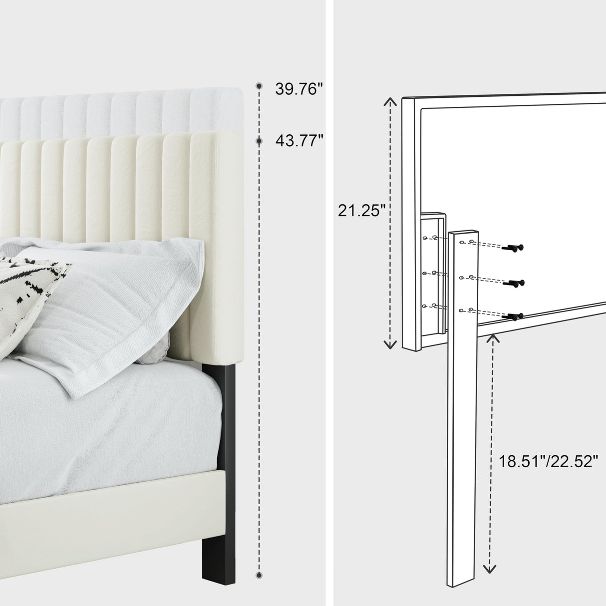 IOILORI Full Size Bed Frame, Velvet Upholstered Platform Bed with Adjustable Tufted Headboard, Sturdy Frame and Slats, No Noiseless, No Box Spring Required, Easy Assembly, Beige IOILORI