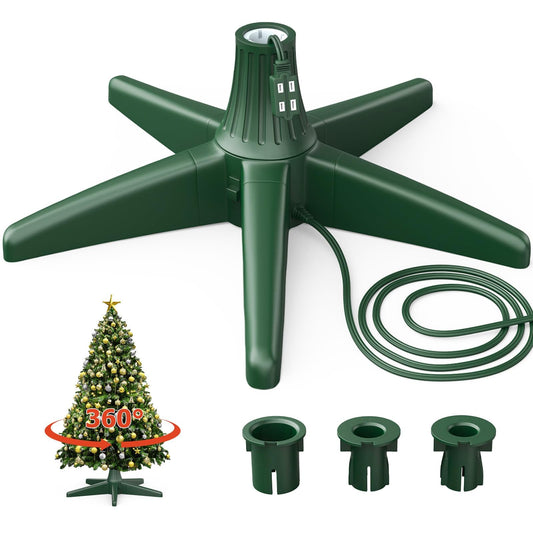 CreiYuan Rotating Christmas Tree Stand, Thickened ABS, Sturdy 5-Legged Design, Includes 3 Adapters & Sockets, Supports up to 7.8ft Rotating Tree Stand for Artificial Christmas Tree