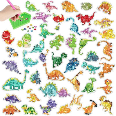 LERLUCKY'SZHAO 46PCS Diamond Painting Stickers 5D Dinosaur Gem Art Kits Cute Animal Shape for Kids Boys Girls Ages 6-8 8-12