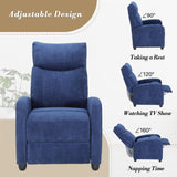 Athena Collection Recliner Chair, Reclining Lounge Chair with Adjustable Backrest and Footrest for Adults, Linen Upholstered Small Recliner Single Sofa for Small Space, Living Room, Bedroom, Blue Athena Collection