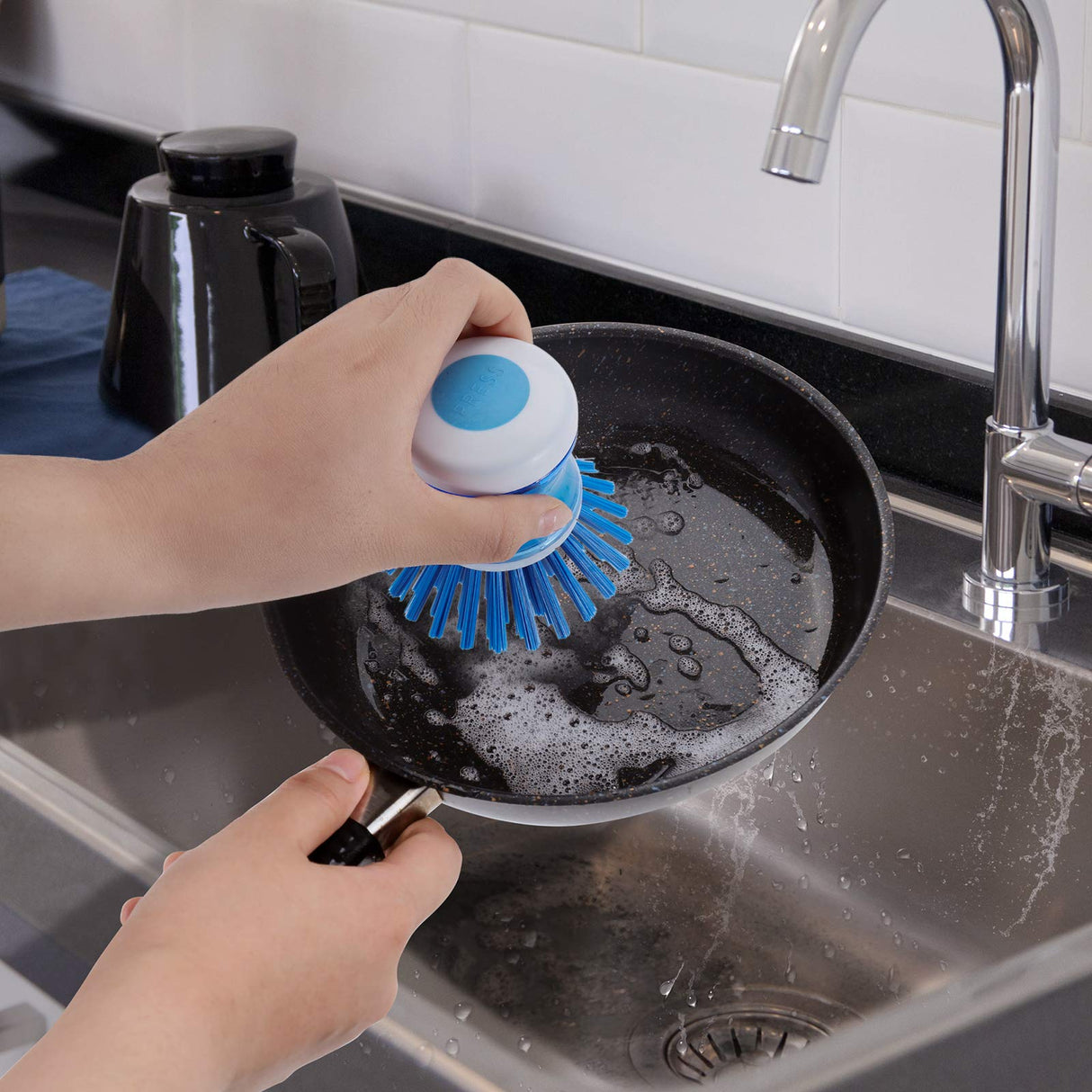 Dish Brush with Soap Dispenser for Dishes Pot Pan Kitchen Sink Scrubbing, Blue 2pcs YeuDeuy