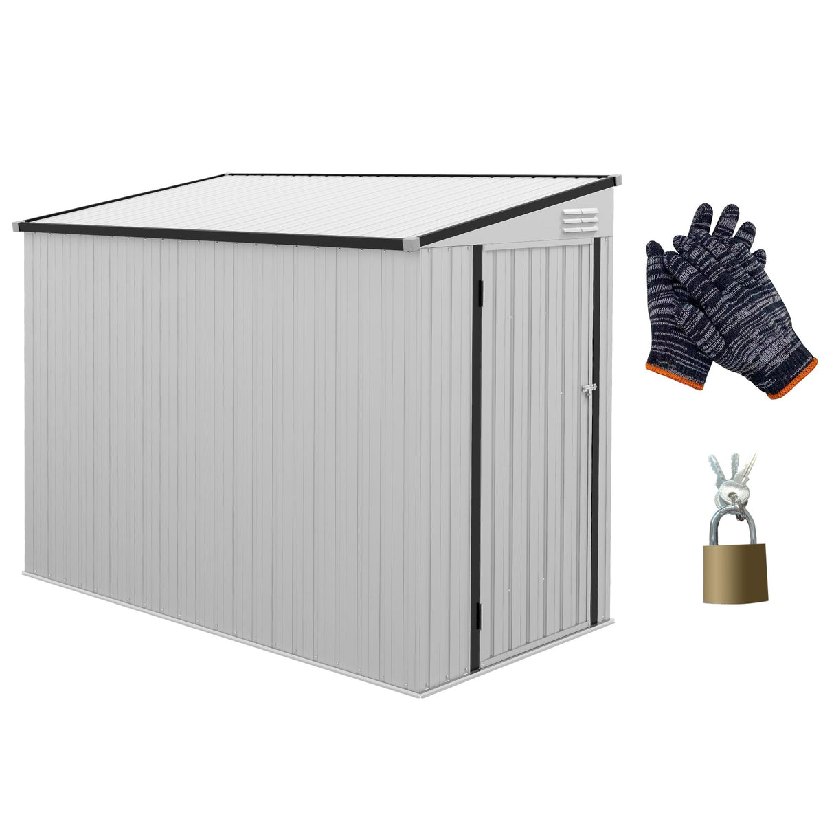 Outsunny 4' x 7.7' Metal Outdoor Storage Shed, Lean to Storage Shed, Garden Tool Storage House with Lockable Door and 2 Air Vents for Backyard, Patio, Lawn, White Outsunny