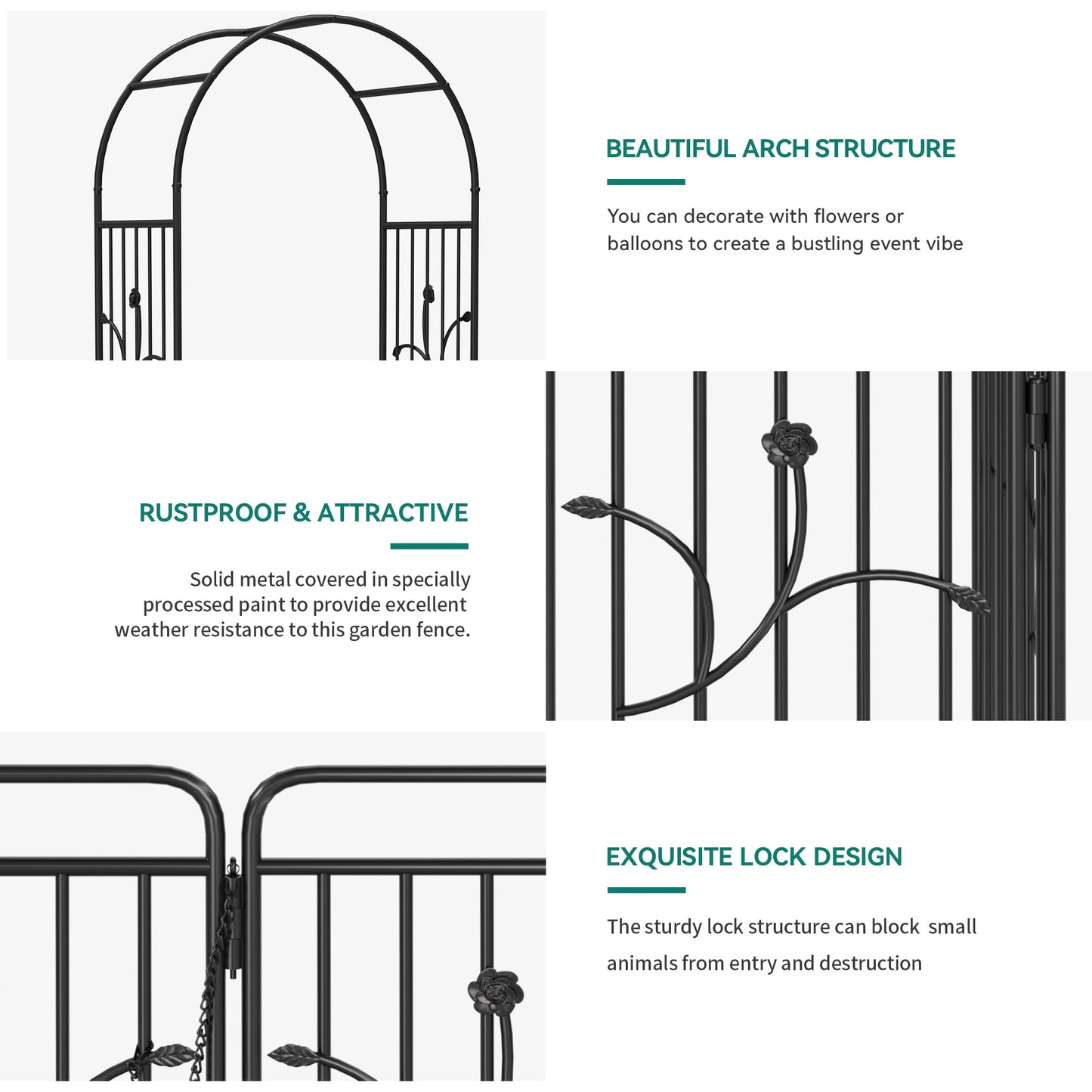 YITAHOME Metal Garden Arbor with Gate, Garden Arch for Climbing Plants Outdoor, Wedding Arches for Ceremony, Black Garden Archway for Backyard, Lawn and Patio