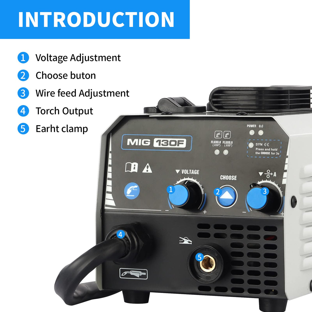 AZZUNO MIG Welder,Flux Core Welder Machine 110V 130Amp, Gasless MIG Welding Machine IGBT Inverter Welder Portable Wire Feed Welder (110V) AZZUNO