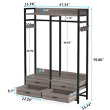 Tribesigns Freestanding Closet Organizer for Hanging Clothes, Heavy Duty Garment Rack with 4 Drawers, 8 Hooks and Storage Shelves, Wardrobe Closet Clothing Rack for Bedroom, Living Room, Grey Tribesigns