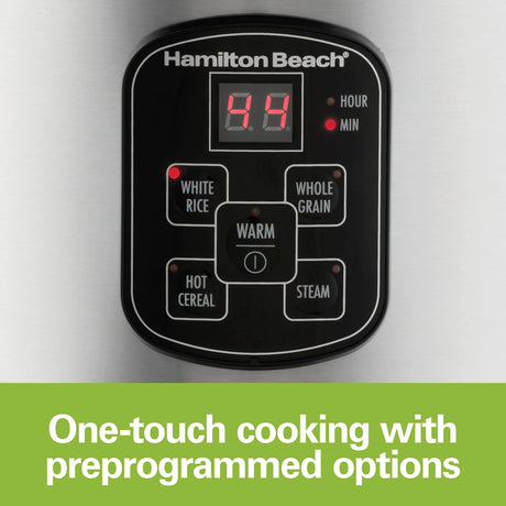 Hamilton Beach Digital Programmable Rice Cooker & Food Steamer, 8 Cups Cooked (4 Uncooked), With Steam & Rinse Basket, Stainless Steel (37518) Hamilton Beach
