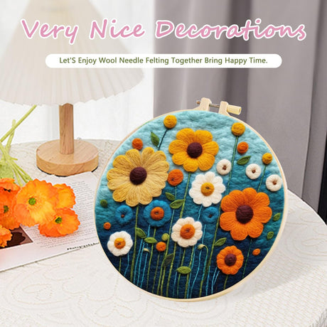 yesJRL Needle Felting Kits Beginners, Natural Landscape DIY Wool Needle Felting Starter Kit, Floral Needle Felt Set with Foam Pad, Felt Cloth and Instructions, Used for Home Decoration (Blue) yesJRL