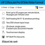 HP OfficeJet Pro 9730e Wide Format Wireless All-in-One Color Inkjet Printer, Print, scan, Copy, ADF, Duplex Printing Best-for-Office, 3 Months of Instant Ink Included (537P6A) HP