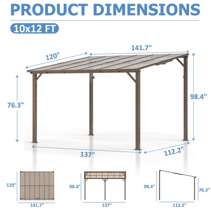 Airwire 10x14 FT Gazebo, Outdoor Gazebos on Clearance with Aluminum Frame, Wall Mounted Gazebo & Pergola, Lean to Gazebo Awnings for Patio, Decks, Porch and Backyard - WoodArtSupply