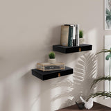 Floating Shelf with Drawer, Floating Nightstand for Bedroom-16” Wall Shelf, White Floating Shelf with Storage, Floating Shelf-Office Bathroom Kitchen Floating Bedside Table,16"D x 10"W x 2.5"H(Black) Bloddream