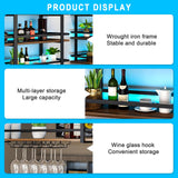 Wall Mounted Wine Rack with LED Light, 55.1in Large Wine Bottles Display Shelf with Glasses Holder, 3 Tier Metal Bar Shelves, Industrial Liquor Shelves for Home Bar, Dining Room & Kitchen (55.1in) DSVONAUS