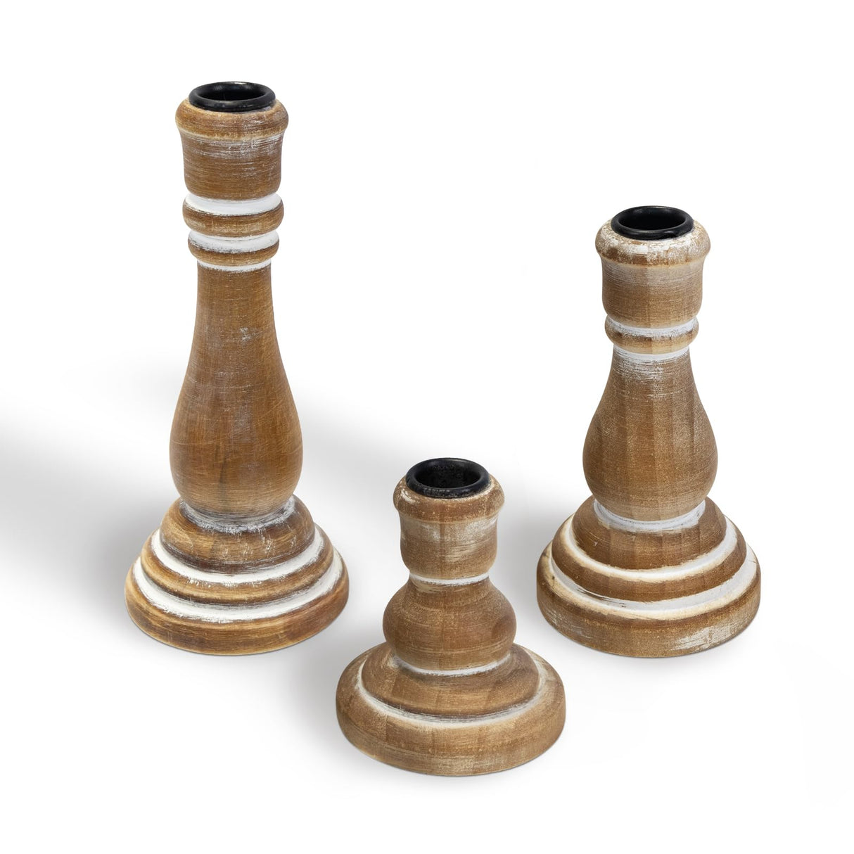 Taper Candle Holders Set of 3, Rustic Wooden Candlestick Holders, Farmhouse Wood Candle Stand, Vintage Candles Stick Tapered Holder for Living Room, Table Centerpiece (Brown) CEDARLUX