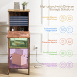 Bestier Rustic Farmhouse Bedside Tables - Tall Nightstands With Charging Ports, Set of 2, Brown Bestier