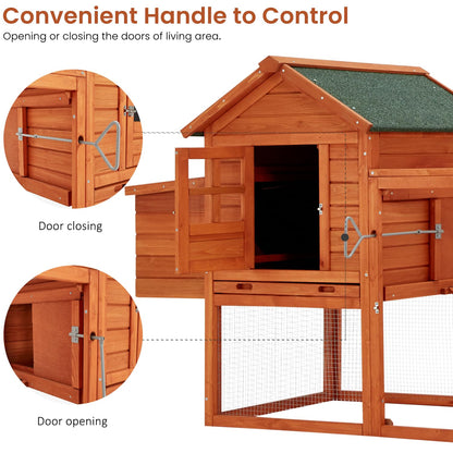 U-MAX Large Chicken Coop, 123" Wooden Chicken Coop for 4-6 Chickens Outdoor Hen House with Run, Natural Wood