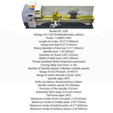 BEILOCKERY Metal Lathe RC-210E Automatic Inch/Metric Conversion 1100W Benchtop Electronic Gear Lathe Machine 50-2500rpm Variable Speed 8"*39" Electronic Pulse Precision Wood Horizontal Processer 110V BEILOCKERY