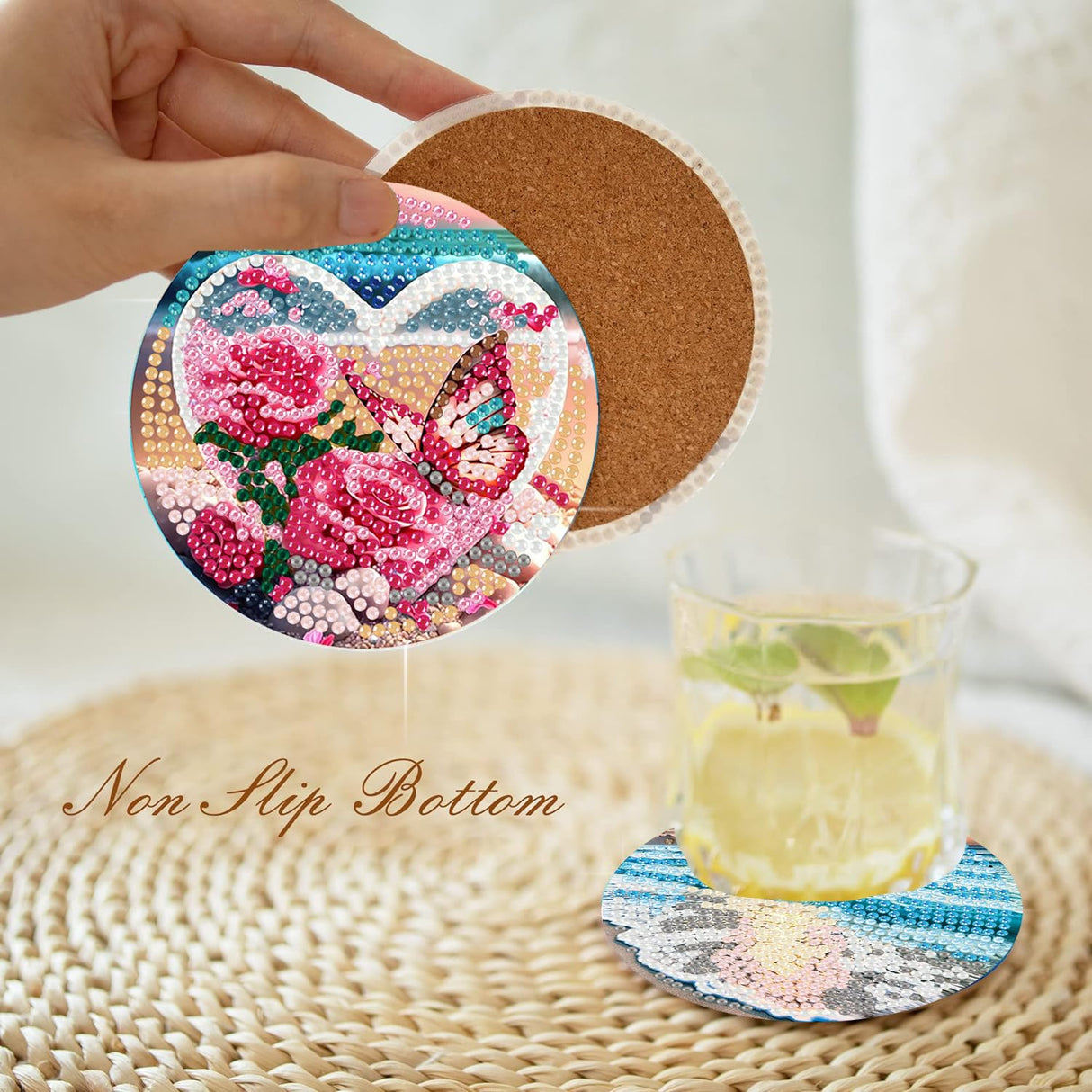 igoodom 8 Pcs Beach Diamond Art Coasters Kit with Holder, DIY Beach Diamond Painting Coasters for Beginners Adults, Non Slip Diamond Art Kits Craft Supplies 4x4inch igoodom