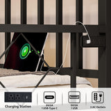 Jocisland DayBed with Charging Station and LED Lights, Metal Twin Daybed with Trundle, Versatile Sofa Bed Frame with Steel Slat Support for Living Room, Bedroom, Guest Room (Pure Black) Jocisland