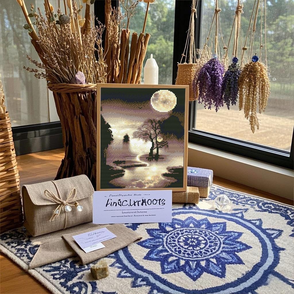 MXCFZX Diamond Painting Kit for Adults - Moonlight Landscape DIY Round Dril Moon Diamonds Art Craft Kits for Beginners, Diamonds Dot Gem Art Crystal，Easy Ideal Home Wall Decor & Gift for Art 12X16 in MXCFZX