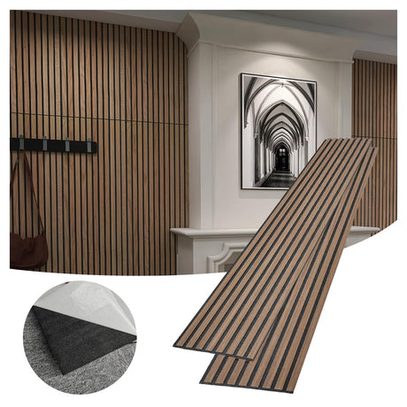ARTSLAT 4 Packs 3D Wall Panels Peel and Stick | Wall Panels for Interior Wall Decor | Self Adhesive Sound Absorbing Planks | Acoustic Wood Slat Wall Panels | 43.30*12.60in | 0.4" Depth | Black Walnut ARTSLAT