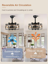 Curve Curio 18 Inch 6-Lights Farmhouse Caged Ceiling Fan with Light, Retro Industrial Enclosed Rustic Ceiling Fans with Remote Control for Bedroom Living Room Curve Curio