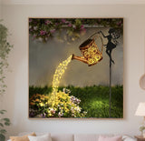 GXGLLPZBY Flower Diamond Painting Kits for Beginners, Garden Fairy Watering Plants Diamond Art Kits for Adult, 5D DIY Full Round Diamond Dot Gem Art Kits,Home Wall Decoration 13.8x13.8 Inches GXGLLPZBY