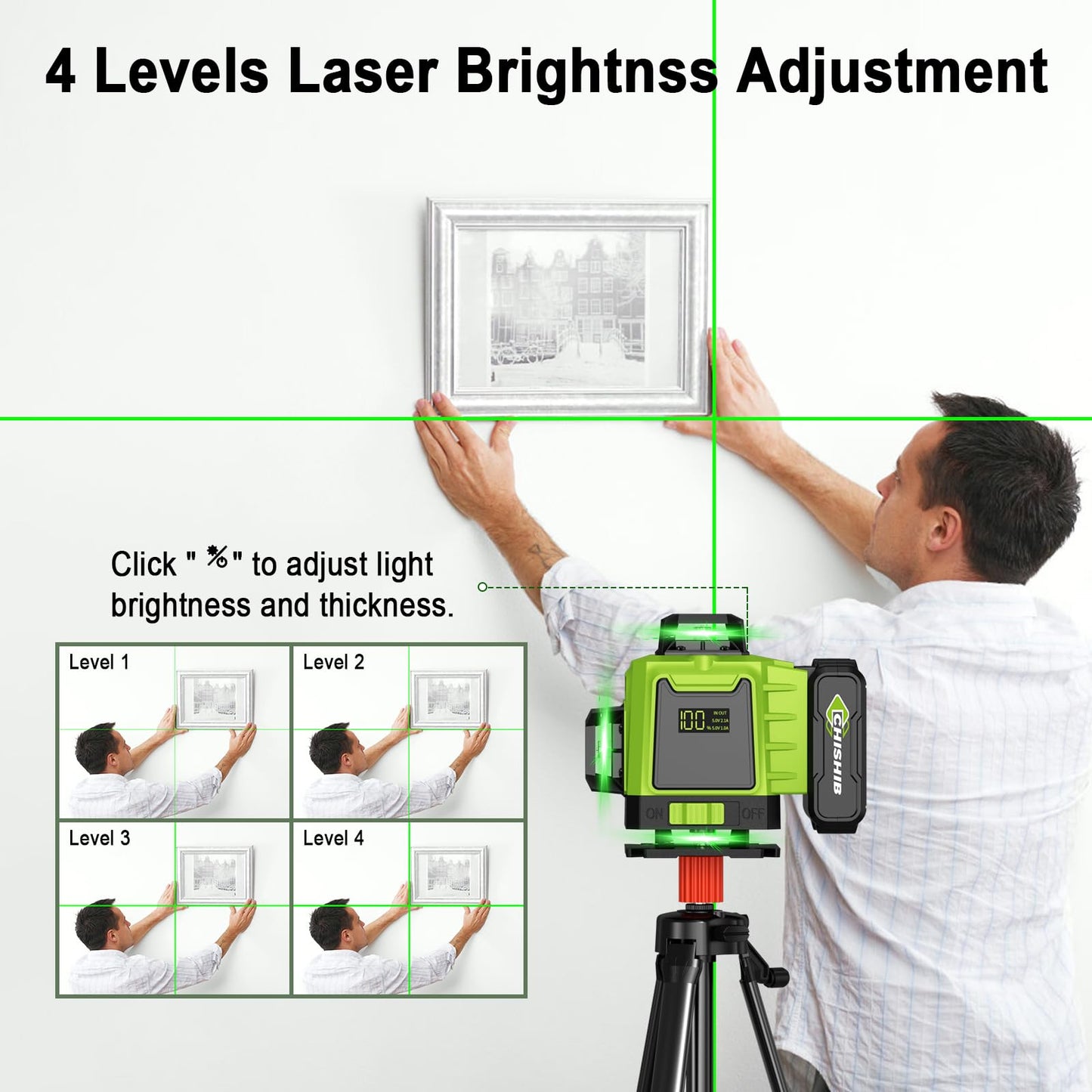 16 Lines Green Laser Level Kit -4x360° 4D Self-Leveling Cross Line Laser Level, Rotary Base and Accessories for Construction, Home Improvement and Picture Hanging,Portable Hard Carry Case Inc - WoodArtSupply