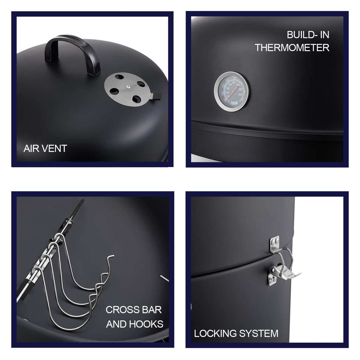 Realcook Vertical 17 Inch Steel Charcoal Smoker, Heavy Duty Round BBQ Grill for Outdoor Cooking, Black Realcook