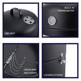 Realcook Vertical 17 Inch Steel Charcoal Smoker, Heavy Duty Round BBQ Grill for Outdoor Cooking, Black Realcook