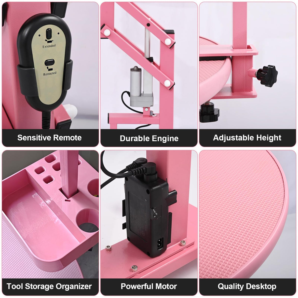 CIRONBOW 24" Electric Dog Grooming Table, Adjustable Fast Lifting Heavy Duty Dog Grooming Table for Small Dogs with Anti Skid Tabletop, Grooming Set, Remote,Tool Organizer and Arms,Pink CIRONBOW