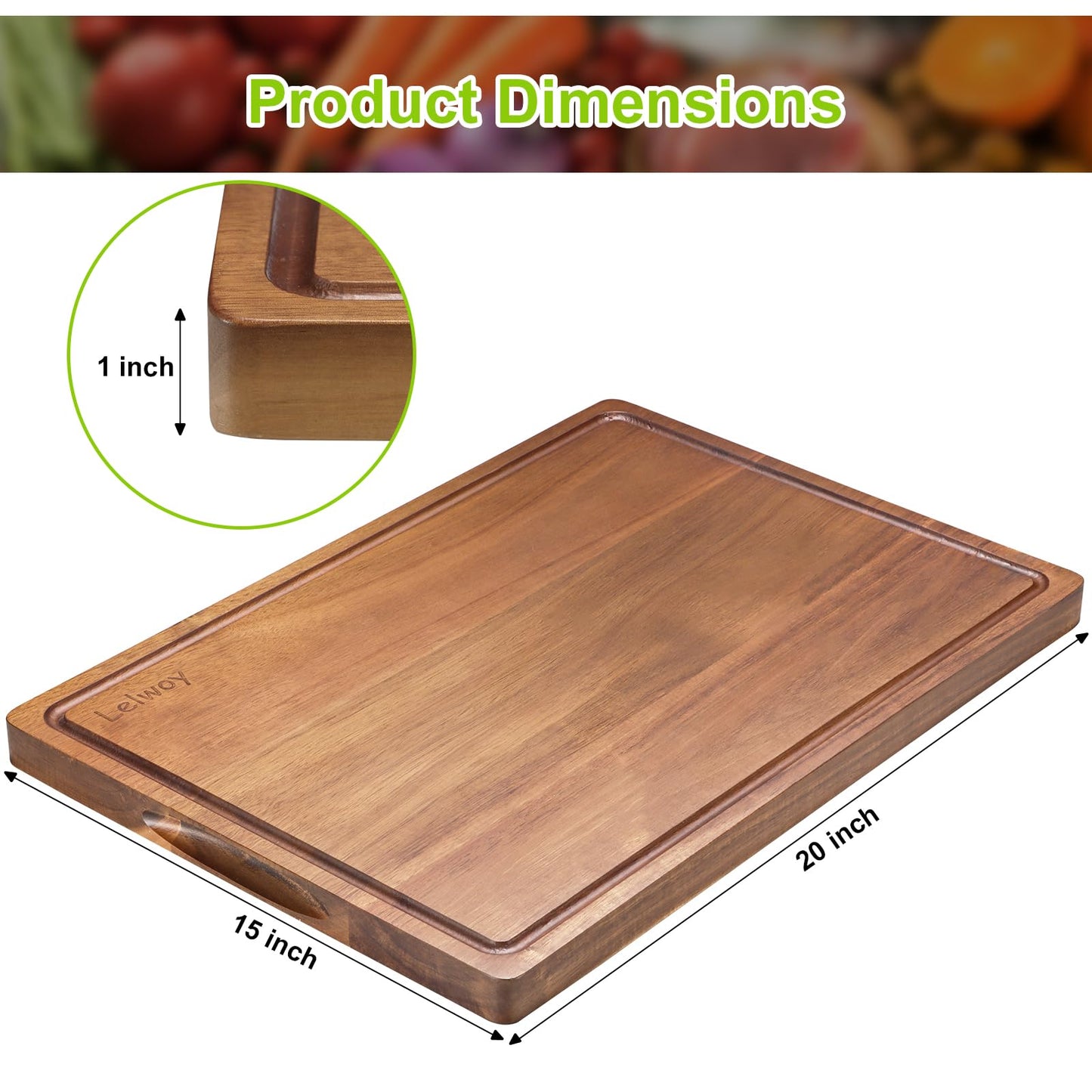 Extra Large Wood Cutting Board for Kitchen, Wooden Chopping Board with Juice Groove and Handles, Pre-Oiled Carving Tray for Meat & Cheese (20 x 15 inch)