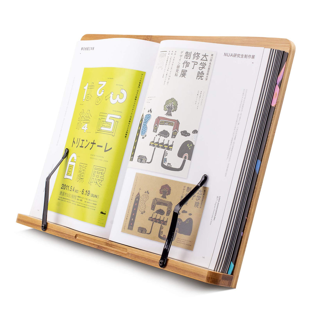 Large A+ (15.4 x 11) Inch XL Bamboo Book Stands & Holders for Reading Hands Free in Bed,Cookbook,Textbook,Law,with 6 Adjustable Height Document Stand Goldwish