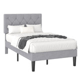 VECELO Twin Bed Frame with Button Tufted Headboard, Upholstered Platform with Wooden Slat Support, No Box Spring Needed, Grey VECELO
