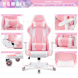 Homall Gaming Chair, Office Chair High Back Computer Chair Leather Desk Chair Racing Executive Ergonomic Adjustable Swivel Task Chair with Headrest and Lumbar Support (Pink) Homall