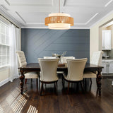 24'' Rattan Large Drum Chandeliers Light Fixtures,5 Light Boho Pendant Light Farmhouse Rustic Hand Woven Lighting for Dining Room Kitchen Island Living Room Bedroom,Brushed Nickel Finish Metal TELAFLY