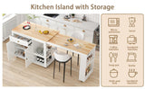 JassmiPkwy 77.8'' Rolling Kitchen Island with Extendable Dining Table for 2-4, 2 in 1 Kitchen Islands Cart on Wheels, Storage Cabinet with Drawer, 2-Tier Storage Shelf, White JassmiPkwy