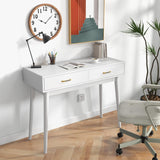 FUNKOCO White Small Desk with Drawers - 40 Inch Home Office Study Writing Desk for Bedroom, Vanity Desk with 4 Solid Legs, Modern Computer Desk for Small Spaces FUNKOCO