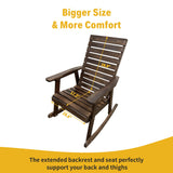 Mega Casa Wooden Rocking Chair with High Backrest and Contoured Seat, Solid Fir Wood, Heavy Duty 600 LBS, for Both Outdoor and Indoor, Backyard, Porch and Patio (Coffee) Mega Casa