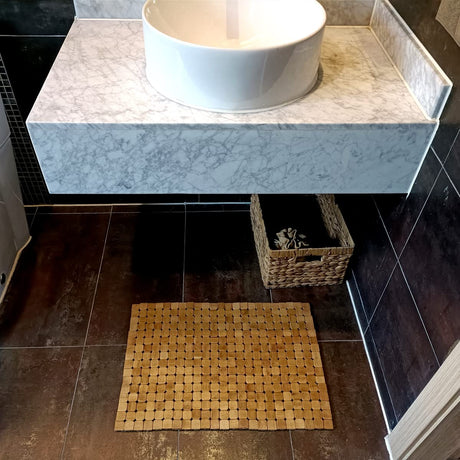 HJJKKH Bamboo Bath Mat with 15.7X23.6 inch,Nature Bamboo Wooden Bathroom Mat,Non Slip and Foldable Floor Shower Bath Mat for Bathroom,Bathtub,Shower,Sauna,Hot Tub HJJKKH
