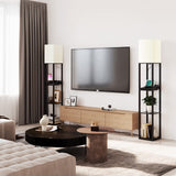 SUNMORY Floor Lamp with Shelves,Modern Dimmable Solid Wood Standing Lamp with 1 Drawer and 2 USB Ports & 2 Power Outlet,Corner Tall Bookshelf Lamp for Living Room and Bedroom(Black) SUNMORY