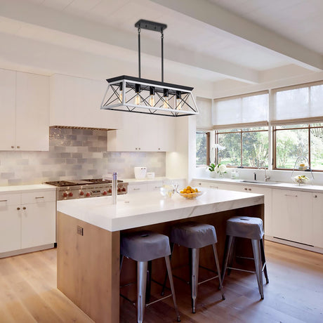 XIPUDA 5-Light Pendant Lights Fixture, Farmhouse Chandeliers for Dining Room, Rustic Island Lights for Kitchen, Rectangular Chandelier Rustic Farmhouse Light Fxiture XIPUDA