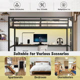 XUWANSHANG Loft Bed Full Size with Desk, Metal Heavy Duty Loft Bed with LED Lights, USB Port, Full Loft Bed Frames for Kids, Junior, Adults, Space Saving, Noise Free (Black, Full) XUWANSHANG