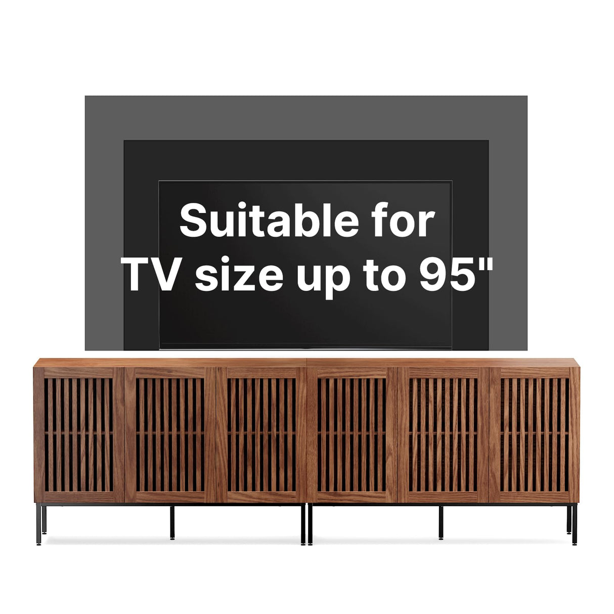 BVIUNTWO Farmhouse TV Stand for TVs up to 100 inch, 2 in 1 Entertainment Center TV Console with Storage Cabinets and Metal Base, Media Console for Living Room, Brown BVIUNTWO