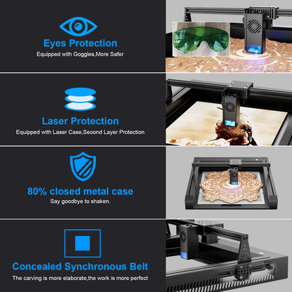 Oulastool YW 10W Laser Engraver, 60W Higher Accuracy Laser Engraving Machine, Compresed Spot 0.05x0.11mm Laser Cutter for Wood and Metal, Dark Acrylic, Glass, Leather, Cutting Area 14.9"x14.9 - WoodArtSupply